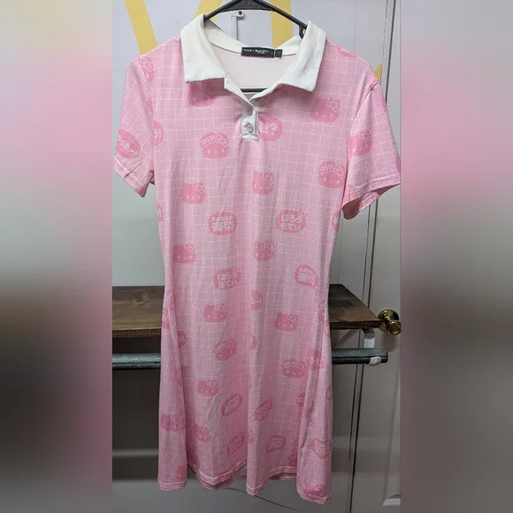 Hello Kitty Pink and White Womens Collared Dress - Picture 4 of 5